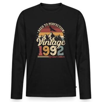 1992 Naissance vintage anniversaire - T-shirt manches longues Premium bio Homme - noir - Devant - Nico (187cm)