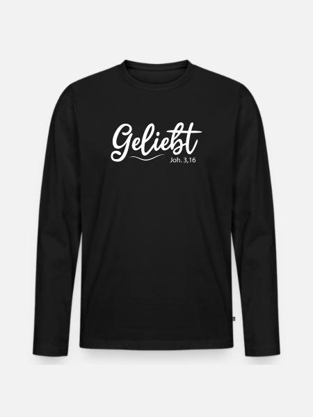 Geliebt, Bibelvers - Männer Premium Bio Langarmshirt - Schwarz