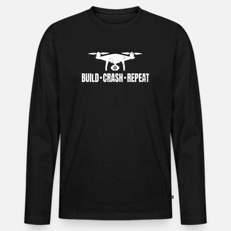 Drohne Build Crash Repeat - Männer Premium Bio Langarmshirt - Schwarz