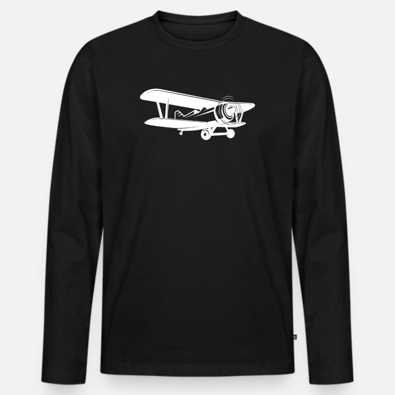 Doppeldecker Pilot Retro Minimalistisch - Männer Premium Bio Langarmshirt - Schwarz