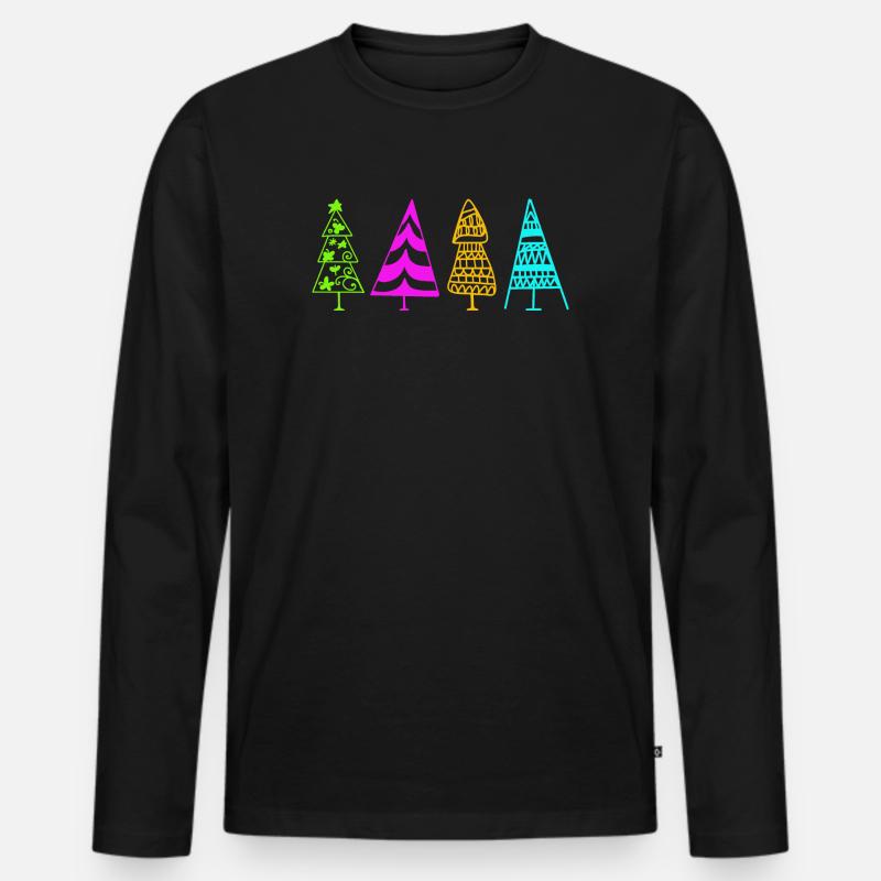Bunte Weihnachtsbaum-Illustration - Männer Premium Bio Langarmshirt - Schwarz