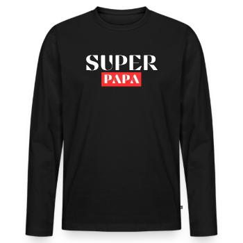 Super Papa Cadeau Fête des Pères Original - T-shirt manches longues Premium bio Homme - noir - Devant - Nico (187cm)