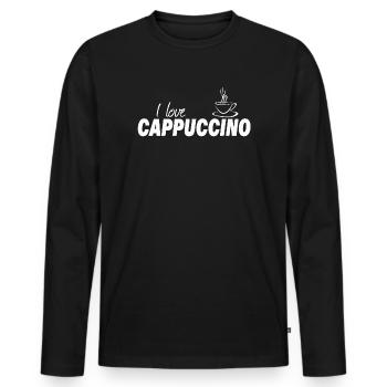 I LOVE CAPPUCCINO - Männer Premium Bio Langarmshirt - Schwarz - Vorne - Nico (187cm)