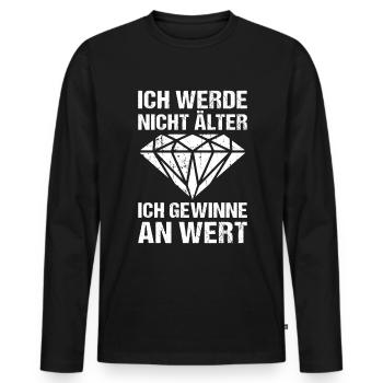 Ich werde nicht älter ich gewinne an Wert - Männer Premium Bio Langarmshirt - Schwarz - Vorne - Nico (187cm)