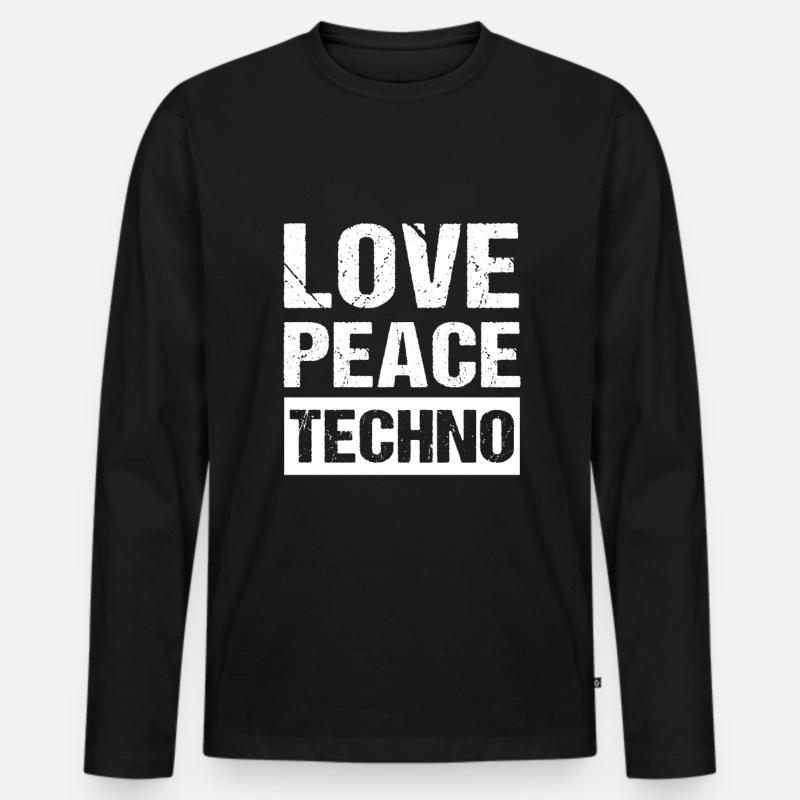 Love Peace Techno - Männer Premium Bio Langarmshirt - Schwarz