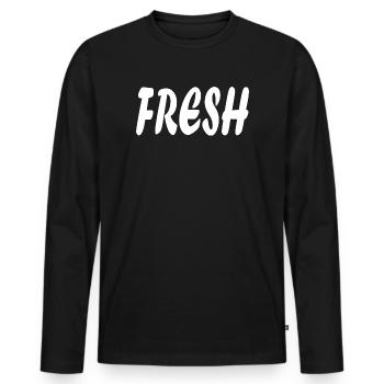 Frischer, einfacher Text - Männer Premium Bio Langarmshirt - Schwarz - Vorne - Nico (187cm)