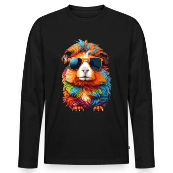 Guinea Pig: Cute with Sunglasses - Men's Premium Organic Long Sleeve Shirt - black - Front - Nico (187cm)