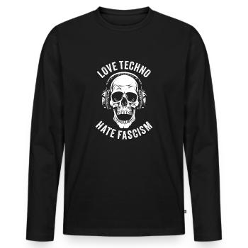 LOVE TECHNO HATE FASCISM - Men's Premium Organic Long Sleeve Shirt - black - Front - Nico (187cm)