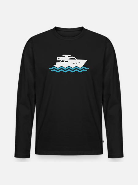 Yacht Silhouette Motorboot - Männer Premium Bio Langarmshirt - Schwarz