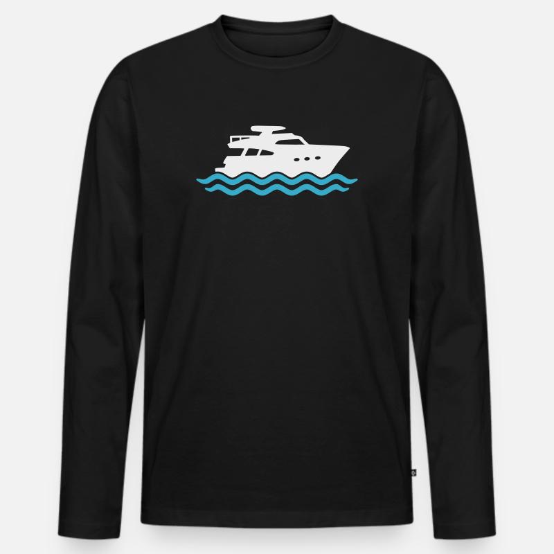 Yacht Silhouette Motorboot - Männer Premium Bio Langarmshirt - Schwarz
