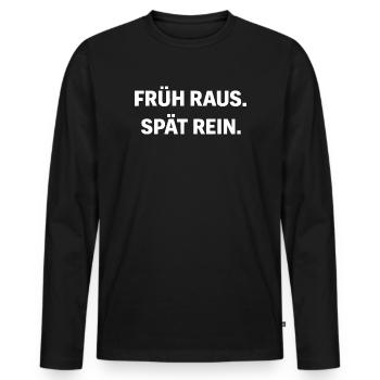 Handwerker Shirt – Früh raus. Spät rein. – Arbeit - Männer Premium Bio Langarmshirt - Schwarz - Vorne - Nico (187cm)