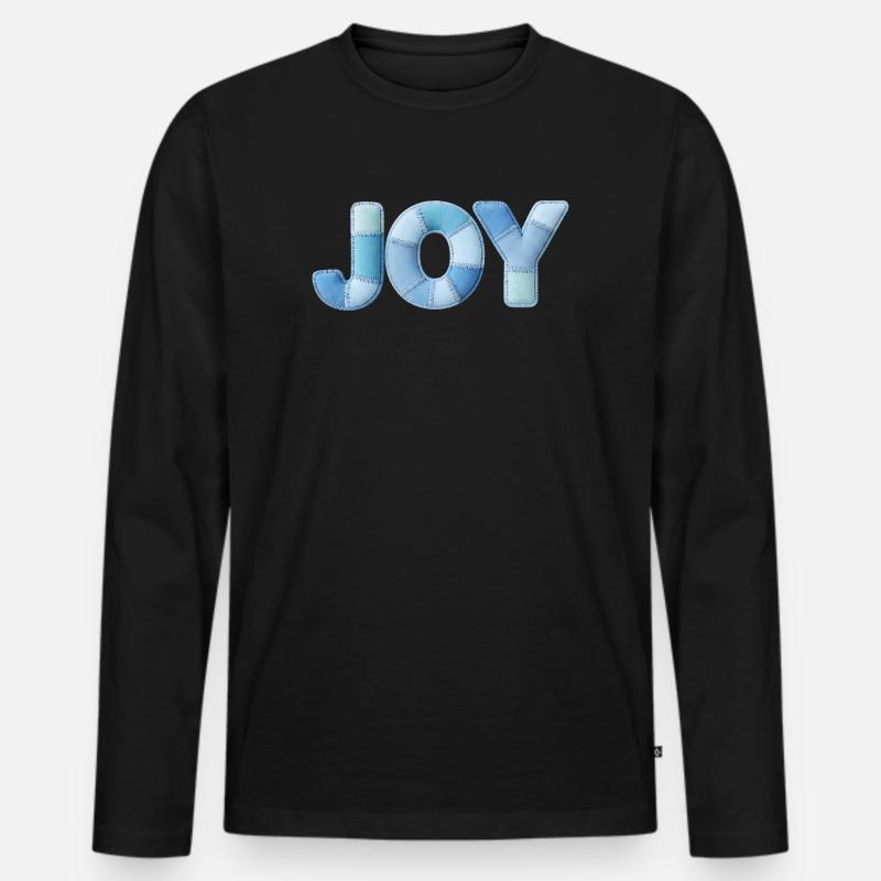 Blue Patchwork Joy Schriftzug - Männer Premium Bio Langarmshirt - Schwarz