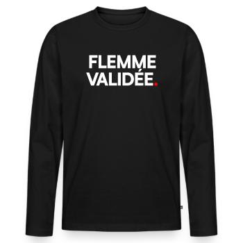 Flemme validée - T-shirt manches longues Premium bio Homme - noir - Devant - Nico (187cm)