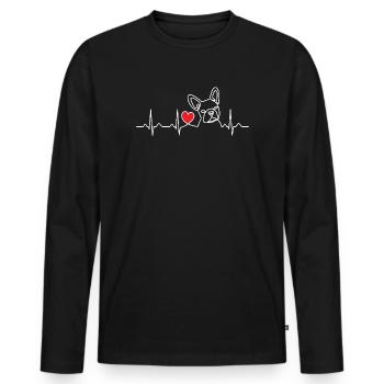 Französischer Bulldoggenherzschlag Frenchie Lover Geschenk - Männer Premium Bio Langarmshirt - Schwarz - Vorne - Nico (187cm)