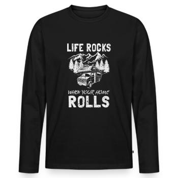 Motorhome Camper Van Camping Vacation Gift - Men's Premium Organic Long Sleeve Shirt - black - Front - Nico (187cm)