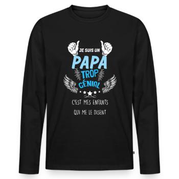 Papa Trop Génial C'est Le Notre Cadeau Des Enfants - T-shirt manches longues Premium bio Homme - noir - Devant - Nico (187cm)