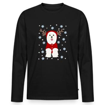 White Terrier Santa Claus Suit Snow Stars - Men's Premium Organic Long Sleeve Shirt - black - Front - Nico (187cm)