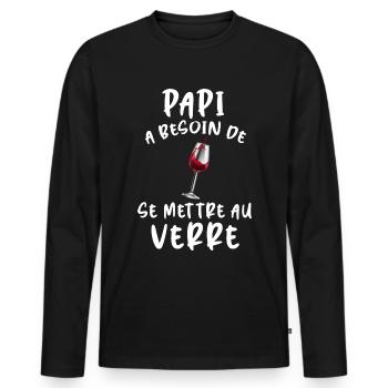Papi se met aux verres Apéritif Humour Apéro - T-shirt manches longues Premium bio Homme - noir - Devant - Nico (187cm)