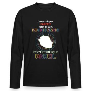 Réunionnais Cadeau Homme Humour Anniversaire - T-shirt manches longues Premium bio Homme - noir - Devant - Nico (187cm)