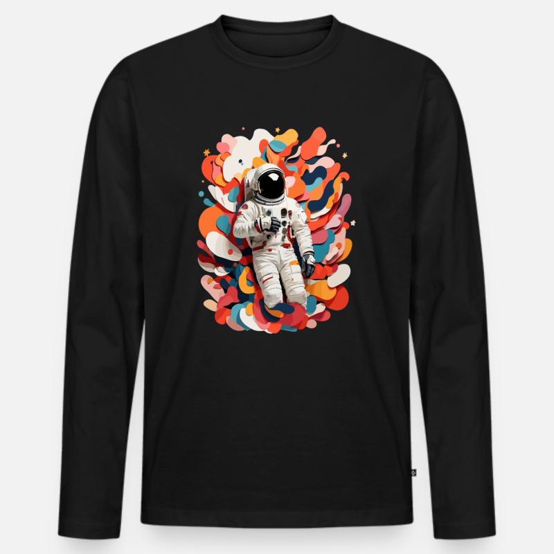 Bunte Astronauten Bild - Männer Premium Bio Langarmshirt - Schwarz