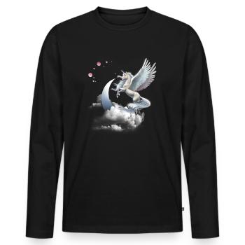 Cheval volant licorne ou pégase - T-shirt manches longues Premium bio Homme - noir - Devant - Nico (187cm)