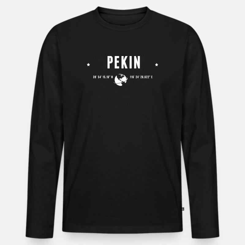 Beijing Stylized Geographical Coordinates - Men's Premium Organic Long Sleeve Shirt - black