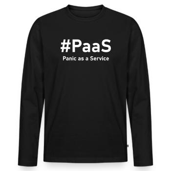 PaaS – Panic as a Service | Lustiger IT-Spruch - Männer Premium Bio Langarmshirt - Schwarz - Vorne - Nico (187cm)