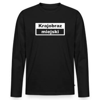 Paysage urbain Typographie Polonais - T-shirt manches longues Premium bio Homme - noir - Devant - Nico (187cm)