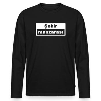 Paysage urbain Typographie Turc - T-shirt manches longues Premium bio Homme - noir - Devant - Nico (187cm)