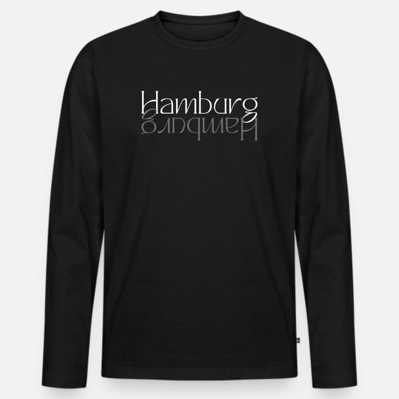 Hamburg Wortmarke Spiegel - Männer Premium Bio Langarmshirt - Schwarz