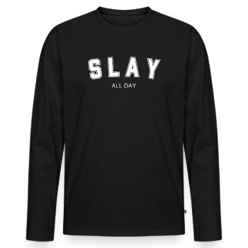 SLAY ALL DAY (blanc) design du maillot - T-shirt manches longues Premium bio Homme - noir - Devant - Nico (187cm)
