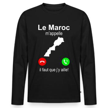 Le Maroc m'appelle il faut que j'y aille - T-shirt manches longues Premium bio Homme - noir - Devant - Nico (187cm)