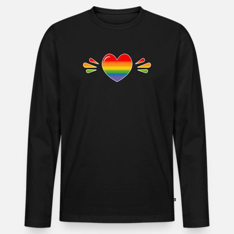 Rainbow Sparkling heart BLACK SHIRT - Männer Premium Bio Langarmshirt - Schwarz