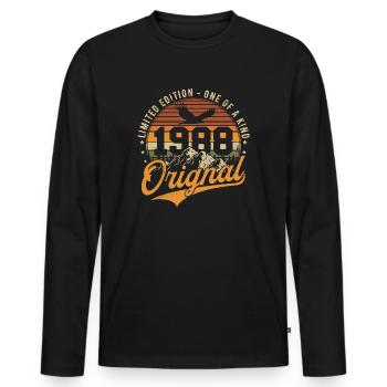 Original 1988 Vintage Vintage Birthday Gift - Men's Premium Organic Long Sleeve Shirt - black - Front - Nico (187cm)