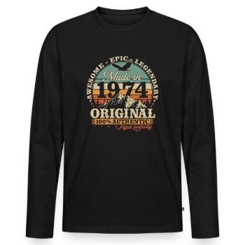 1974 Vintage Born Vintage Birthday Gift - Men's Premium Organic Long Sleeve Shirt - black - Front - Nico (187cm)