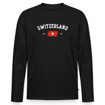 Switzerland Flag and Landmarks Emblem - Men's Premium Organic Long Sleeve Shirt - black - Front - Nico (187cm)