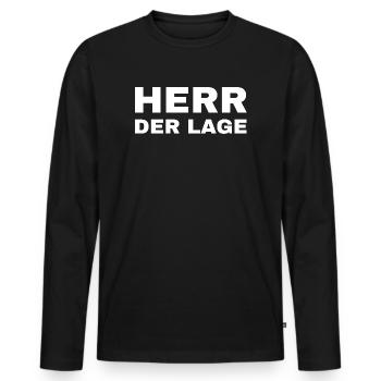 Herr der Lage - Männer Premium Bio Langarmshirt - Schwarz - Vorne - Nico (187cm)