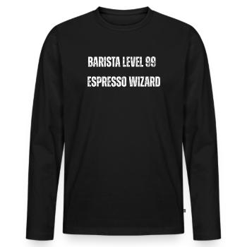 Barista Level99 Espresso Wizard - Männer Premium Bio Langarmshirt - Schwarz - Vorne - Nico (187cm)