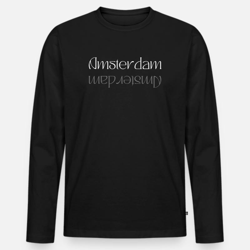 Amsterdam Wortmarke Spiegel - Männer Premium Bio Langarmshirt - Schwarz