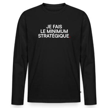 Je fais le minimum stratégique humour - T-shirt manches longues Premium bio Homme - noir - Devant - Nico (187cm)