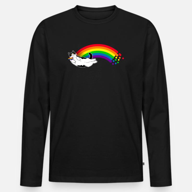 Regenbogen-Katze - Männer Premium Bio Langarmshirt - Schwarz