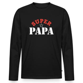 Super papa. Superpapa. Fête des pères. Papa - T-shirt manches longues Premium bio Homme - noir - Devant - Nico (187cm)