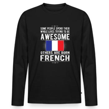 Français France Drapeau Français origine - T-shirt manches longues Premium bio Homme - noir - Devant - Nico (187cm)