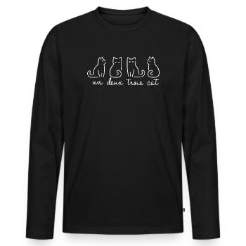 Un Deux Trois cat funny - Men's Premium Organic Long Sleeve Shirt - black - Front - Nico (187cm)