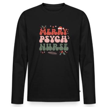 Infirmière psychiatrique Noël Psych Soins infirmiers Noël - T-shirt manches longues Premium bio Homme - noir - Devant - Nico (187cm)