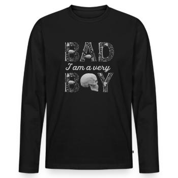 Chemise de déclaration / Je suis un très mauvais garçon - T-shirt manches longues Premium bio Homme - noir - Devant - Nico (187cm)