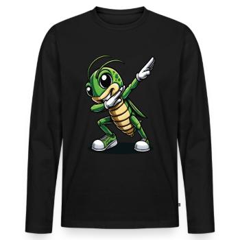 Dabbing Grasshopper Fun Cartoon Design - Men's Premium Organic Long Sleeve Shirt - black - Front - Nico (187cm)