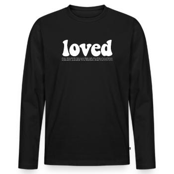 Loved - Geliebt -Bibelstellen, groovy font - Männer Premium Bio Langarmshirt - Schwarz - Vorne - Nico (187cm)