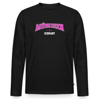 München Germany Statement Schriftzug Urban Pink - Männer Premium Bio Langarmshirt - Schwarz - Vorne - Nico (187cm)