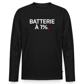 Batterie bei 1 % Humor-Müdigkeitsarbeit - Männer Premium Bio Langarmshirt - Schwarz - Vorne - Nico (187cm)